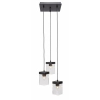 Nouvelle 3 Light Cord Cluster Pendalier Shown In Espresso Finish With 4 Clear Bubble Glass