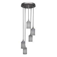 Empire 5 Light Cluster Pendalier Shown In Brushed Nickel Finish With 4 Gray Matrix Glass