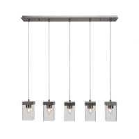 Nouvelle 5 Light Cord Linear Pendalier Shown In Graphite Finish With 4 Clear Bubble Glass