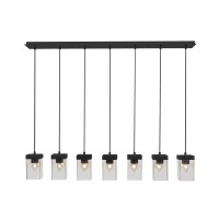 Nouvelle 7 Light Cord Linear Pendalier Shown In Espresso Finish With 4 Clear Bubble Glass