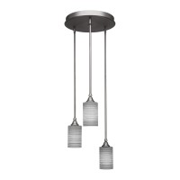 Empire 3 Light Cluster Pendalier Shown In Brushed Nickel Finish With 4 Gray Matrix Glass