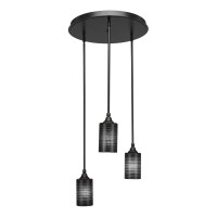 Empire 3 Light Cluster Pendalier Shown In Dark Granite Finish With 4 Black Matrix Glass