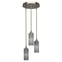 Empire 3 Light Cluster Pendalier Shown In New Age Brass Finish With 4 Gray Matrix Glass