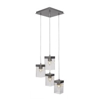 Nouvelle 4 Light Cord Cluster Pendalier Shown In Graphite Finish With 4 Clear Bubble Glass