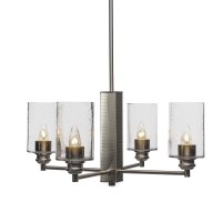 Edge 4 Light Chandelier Shown In Brushed Nickel Finish With 4 Clear Bubble Glass