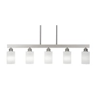 Edge 5 Light Island Bar Shown In Brushed Nickel Finish With 4 White Matrix Glass