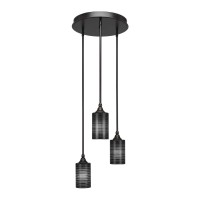 Empire 3 Light Cluster Pendalier Shown In Dark Granite Finish With 4 Black Matrix Glass