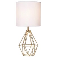 Cotulin Gold Modern Hollow Out Base Bedroom Small Table Lamp,Bedside Nightstand Lamp With Geometric Metal Base White Fabric Shade,Cute Desk Lamp For Kids Living Room