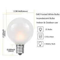 25 Pack G40 Frosted White Light Bulbs Replacement, 1.5 Inch Globe G40 Outdoor Patio String Light Bulbs, 5W Light Bulbs With C7/E12 Candelabra Base For Outdoor Garden Patio Party Decor, Frosted White