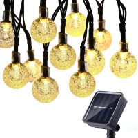 Toodour Solar String Lights Outdoor 50 Led 29.5Ft Solar Patio Lights With 8 Modes, Waterproof Crystal Ball String Lights For Patio, Lawn, Gazebo, Party, Wedding, Garden Decorations (Warm White)