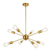 Lynpon Gold Light Fixture, 8 Lights Modern Ceiling Sputnik Chandelier Industrial Electroplated Brass Vintage Dining Room Pendant Lighting For Kitchen Living Room Bedroom