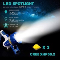 Goodsmann Rechargeable Spotlight Flashlight Led Handheld Spot Lights Outdoor Portable Ip67 Waterproof Searchlights Marine Spot Lights 3000 Lumen For Hiking, Boating, Hunting