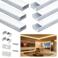 Muzata 6Pack 3.3Ft/1M Wider Led Channel System With Milky White Cover Silver Aluminum Led Strip Channel For Waterproof Led Strips Up To 16Mm U102 Ww