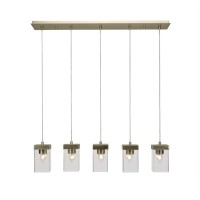 Nouvelle 5 Light Cord Linear Pendalier Shown In New Age Brass Finish With 4 Clear Bubble Glass