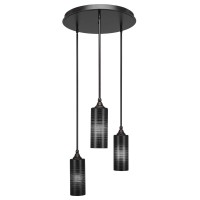 Empire 3 Light Cluster Pendalier Shown In Dark Granite Finish With 4 Black Matrix Glass