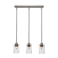 Edge 3 Light Linear Pendalier Shown In Brushed Nickel Finish With 4 Clear Bubble Glass