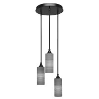 Empire 3 Light Cluster Pendalier Shown In Matte Black Finish With 4 Gray Matrix Glass