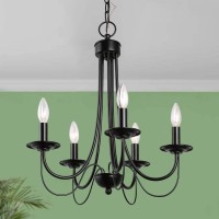 Laluz Farmhouse Black Chandelier Small 5-Light Fixture With 2-Layer For Dining & Living Room, Bedroom, Kitchen And Foyer