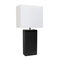 Elegant Designs Aet5201-Bla Contemporary Leather Base Table Lamp, Jet Black