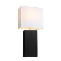 Elegant Designs Aet5201-Bla Contemporary Leather Base Table Lamp, Jet Black