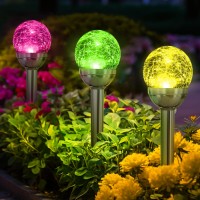 Solpex Solar Garden Lights Outdoor, 3 Pack Multi -Color Changing&White 2 Modes Solar Powered Glass Ball Garden Lights, Solar Outdoor Lights Waterproof Powered For Patio Decoration