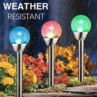 Solpex Solar Garden Lights Outdoor, 3 Pack Multi -Color Changing&White 2 Modes Solar Powered Glass Ball Garden Lights, Solar Outdoor Lights Waterproof Powered For Patio Decoration