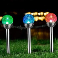 Solpex Solar Garden Lights Outdoor, 3 Pack Multi -Color Changing&White 2 Modes Solar Powered Glass Ball Garden Lights, Solar Outdoor Lights Waterproof Powered For Patio Decoration