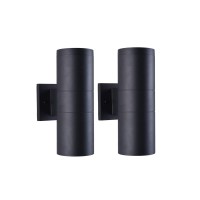 Mirrea Modern Outdoor Porch Light Patio Light In 2 Lights With Aluminum Cylinder And Tempered Glass Cover Waterproof Wall Sconce 2 Pack (Matte Black)