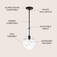 Jonathan Y Jyl6400B Watts 105 Glassmetal Led Pendant Farmhouse Contemporary Dimmable Dining Room Living Room Kitchen Foyer Be