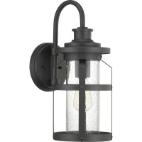 Progress Lighting Haslett Collection 1-Light Clear Seeded Glass Farmhouse Outdoor Medium Wall Lantern Light Textured Black