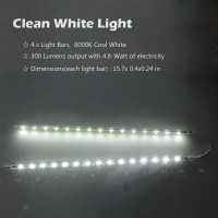 Cefrank Led Display Light Bar Kit - (4) 16Inches Plug-In Linkable Strip Lights For Large Display Cabinet - Series + Parallel Connection - White 6000K