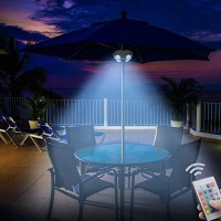 Honwell Patio Umbrella Light Outdoor Wireless Battery Operated Led Table Umbrella Lights With Remote, 12 Color Changing Outside Umbrella Pole Light, Camping Lights For Umbrellas (Brown)