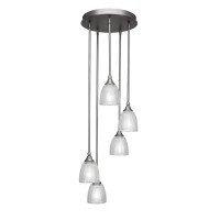 Empire 5 Light Cluster Pendalier Shown In Brushed Nickel Finish With 8 Clear Glass