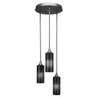 Empire 3 Light Cluster Pendalier Shown In Brushed Nickel Finish With 4 Black Matrix Glass