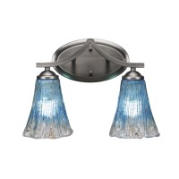 Zilo 2 Light Bath Bar Shown In Graphite Finish With 5.5 Fluted Teal Crystal Glass