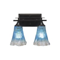 Uptowne 2 Light Bath Bar Shown In Dark Granite Finish With 5.5 Teal Crystal Glass