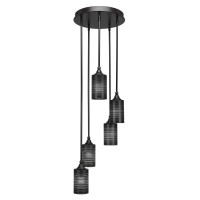 Empire 5 Light Cluster Pendalier Shown In Dark Granite Finish With 4 Black Matrix Glass