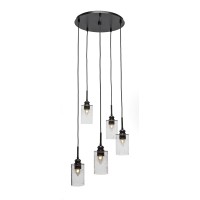 Edge 5 Light Cluster Pendalier Shown In Espresso Finish With 4 Clear Bubble Glass