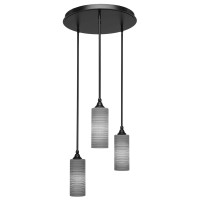 Empire 3 Light Cluster Pendalier Shown In Matte Black Finish With 4 Gray Matrix Glass