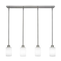 Edge 4 Light Linear Pendalier Shown In Brushed Nickel Finish With 4 White Muslin Glass