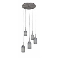 Edge 5 Light Cluster Pendalier Shown In Brushed Nickel Finish With 4 Gray Matrix Glass