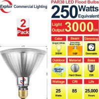 Explux 250 Watt Equivalent Par38 Led Flood Light Bulbs, Super Bright 3000 Lumens, Dimmable, Full-Glass Outdoor Waterproof & Anti-Ageing, 3000K Bright White Spotlight, 2-Pack