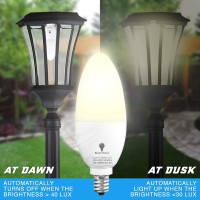 6 Pack Bluex Dusk To Dawn Led Bulbs, 6W E12 Base Light Bulb - 65W Equivalent - 3000K Warmlight White - Smart Light Sensor Candelabra Bulb, Home Security Indoor, Outdoor, Driveway, Yard, Porch Lighting