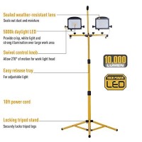 Homcom 10,000 Lumen Dual Head Led Work Lights Weather Resistant With Telescoping Adjustable Tripod Stand, Rotating Lamps