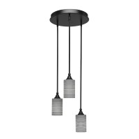 Empire 3 Light Cluster Pendalier Shown In Matte Black Finish With 4 Gray Matrix Glass