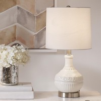 pUpdate your space with the sleek style of the Gypsy Table Lamp The base is made from ceramic with a painted white finish for a sleek gradient look The white tapered drum shaped shade softly filters the light while also beautifully complementing the strik