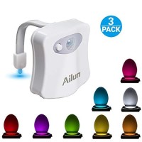 Ailun Toilet Night Light 3Pack Motion Activated Led Light 8 Colors Changing Toilet Bowl Illuminate Nightlight For Bathroom Battery Not Included Perfect Decorating Combination With Faucet Light