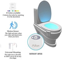 Ailun Toilet Night Light 3Pack Motion Activated Led Light 8 Colors Changing Toilet Bowl Illuminate Nightlight For Bathroom Battery Not Included Perfect Decorating Combination With Faucet Light