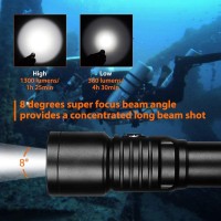 Orcatorch D530 Scuba Dive Light, 1300 Lumens, 8 Degrees Narrow Beam Angle, Titanium Alloy Side Button Switch, 2 Lighting Modes, With Battery Indicator, For Underwater 150 Meters Diving