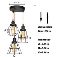 Xiding Industrial Antique Kitchen Island 3-Lights Metal Wire Cage Pendant Chandelier Lighting Fixtures?Vintage Black Farmhouse Hanging Light 3 Sockets With Black Metal Cages